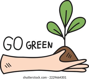 Hand Drawn hand and tree illustration isolated on background