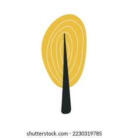Hand drawn tree isolated on background. Vector illustration. Scandinavian minimalistic children style, black and yellow color