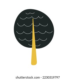 Hand drawn tree isolated on background. Vector illustration. Scandinavian minimalistic children style, black and yellow color