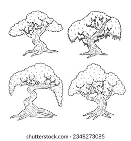 Hand drawn tree. Tree isolated on white background. Tree Sketch. vector illustration. Tree outline illustration. Trees line art drawing.