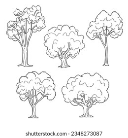Hand drawn tree. Tree isolated on white background. Tree Sketch. vector illustration. Tree outline illustration. Trees line art drawing.