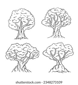 Hand drawn tree. Tree isolated on white background. Tree Sketch. vector illustration. Tree outline illustration. Trees line art drawing.