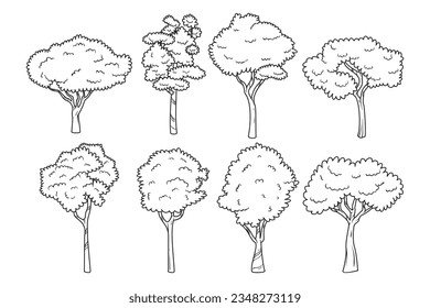 Hand drawn tree. Tree isolated on white background. Tree Sketch. vector illustration. Tree outline illustration. Trees line art drawing.