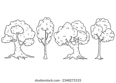 Árbol dibujado a mano. Árbol aislado sobre fondo blanco. Esbozo de árbol. ilustración vectorial. Ilustración de contorno de árbol. Dibujo artístico en línea de árboles.