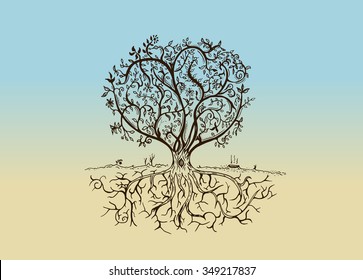 Hand drawn tree isolated sketch in vintage style. Vector illustration