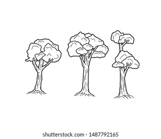 Handgezeichneter Baum für Kinderfarben. Skizze und Vektorillustration Illustration.