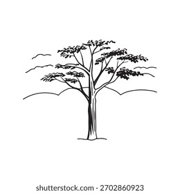 Bosquejo del paisaje del árbol dibujado a mano