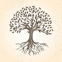 Hand Drawn Tree Life Brown Shades Vector Illustration.