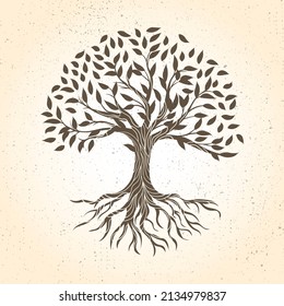 Vector de tonos marrones de vida de árbol dibujado a mano