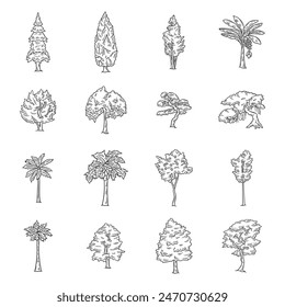 Hand Drawn Tree No Color Set