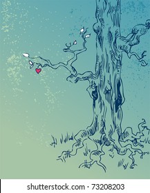 hand drawn tree on grunge background