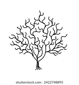 Hand Drawn Tree Outline, Tree Line Art Black and White Sketch Drawing, A hand drawn black and white sketch of a tree outline, showcasing simple yet elegant details of its branches and leaves.