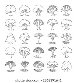 hand drawn tree with root illustration isolated on white background.