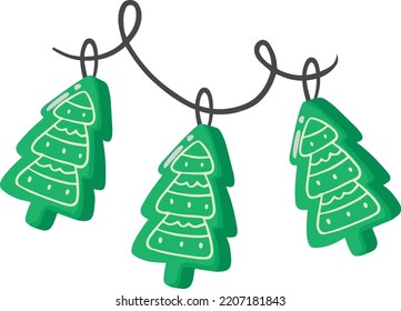 Hand Drawn Tree Shaped Christmas Cookies illustration isolated on background