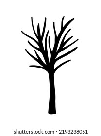 Hand drawn tree silhouette isolated. Black doodle tree illustration.