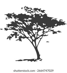 Hand drawn tree silhouette on white background
