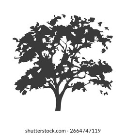 Silueta del árbol dibujado a mano sobre fondo blanco
