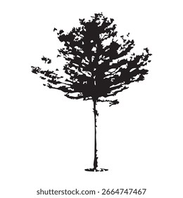 Hand drawn tree silhouette on white background