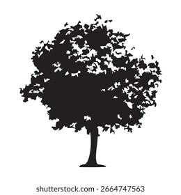 Silueta del árbol dibujado a mano sobre fondo blanco