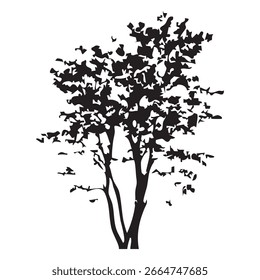 Hand drawn tree silhouette on white background