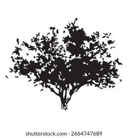 Hand drawn tree silhouette on white background