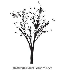 Hand drawn tree silhouette on white background