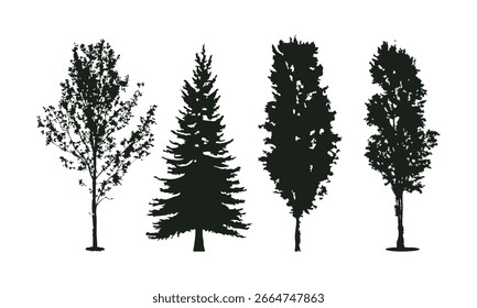 Hand drawn tree silhouette on white background