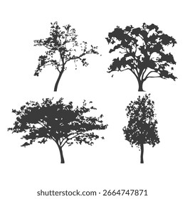 Hand drawn tree silhouette on white background