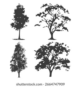 Silueta del árbol dibujado a mano sobre fondo blanco