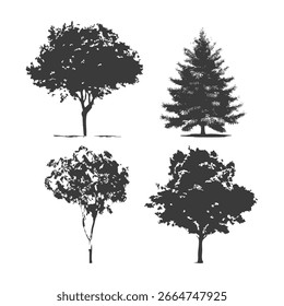 Silueta del árbol dibujado a mano sobre fondo blanco