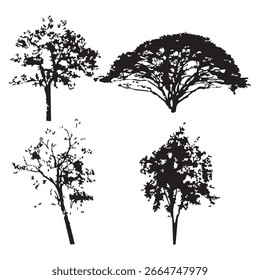 Silueta del árbol dibujado a mano sobre fondo blanco