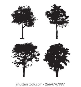 Silueta del árbol dibujado a mano sobre fondo blanco