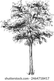 Árbol dibujado a mano. Ilustración de boceto aislado sobre fondo blanco.