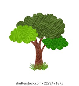 Handgezeichneter Baum mit Skizzenstil einzeln auf weißem Hintergrund. Vektorgrafik.