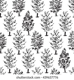 Hand drawn tree sketches; vector seamless pattern