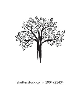 hand drawn tree vector. black and white colors.