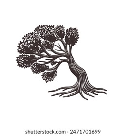 Hand drawn of Tree vector icon isolated on transparent background. Silhouette Nature trees vector illustration for logo design.