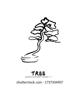 Hand drawn tree vector icons set. decorative nature doodle. bonsai2
