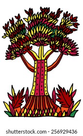 Hand drawn tree vector illustration  stylized in ethnic style