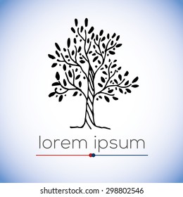 Hand drawn tree vector logo (illustration, sign, symbol,, icon)