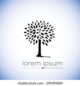 Hand drawn tree vector logo (illustration, sign, symbol,, icon)