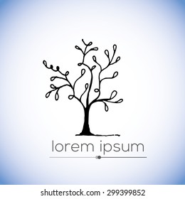 Hand drawn tree vector logo (illustration, sign, symbol,, icon)