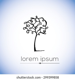Hand drawn tree vector logo (illustration, sign, symbol,, icon)