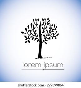 Hand drawn tree vector logo (illustration, sign, symbol,, icon)