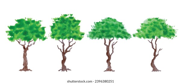 Hand drawn tree watercolor vector illustration on white background.