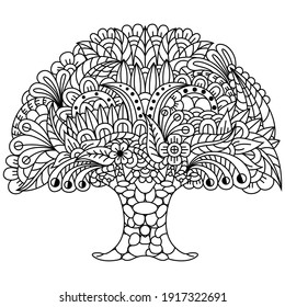 Hand drawn of tree in zentangle style