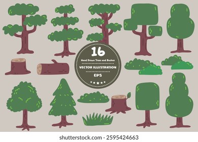 Hand Drawn Trees and Bushes