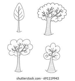Hand drawn trees isolated on white background. Vector.