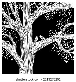 Handgezeichnete Bäume Panoramalage, Skizze, Silhouette, schwarz-weiße Vektorgrafik.