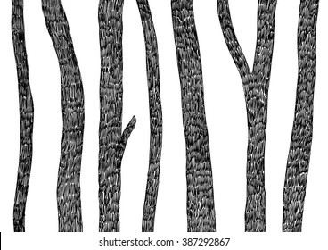 Hand drawn trees repeated border. Vector design elements.
